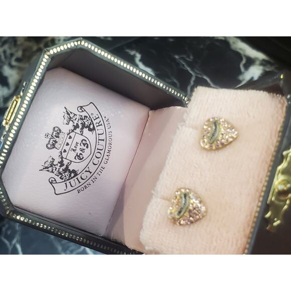 NEW IN BOX Juicy Couture Pave Heart Studs Pink Crystal Gold VINTAGE Y2K Jewelry - Picture 7 of 13